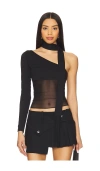 Niihai Asymmetric Neck Tie Top In Black
