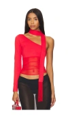 Niihai Asymmetric Neck Tie Top In True Red