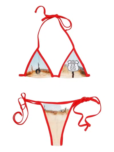 Niihai Route 66 Print Rhinestone Bikini