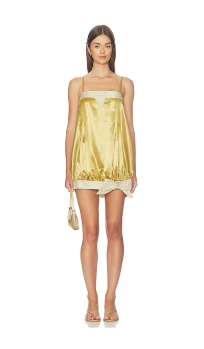 Niihai Satin Bow Dress In Gold