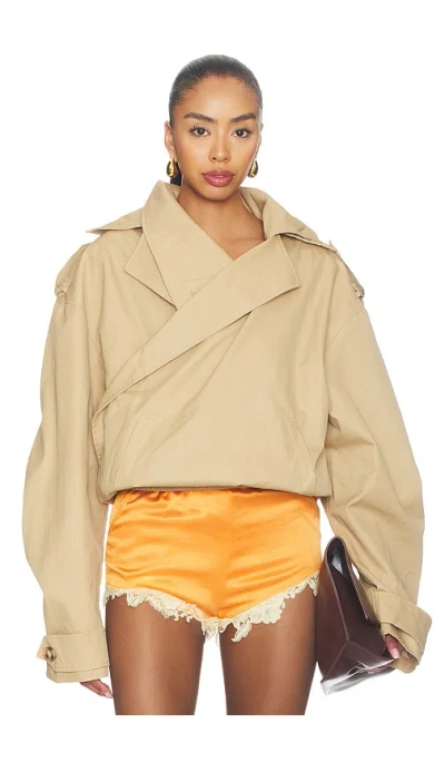 Niihai Trench Hoodie In Brown