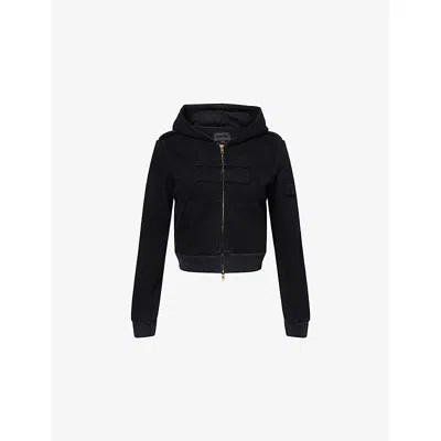 Niihai Womens Grey Combat Patch Cotton-jersey Hoodie In Black