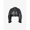 Niihai Womens Black Boxy-fit Cropped Faux-leather Jacket In Black