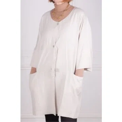 Niji Linen Mix Long Jacket In White