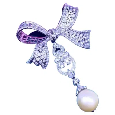 Pre-owned Nika Fine Jewels Art Deco Design 18k Gold Brooch With South Sea Pearl And 6.80ct Diamonds In Multi