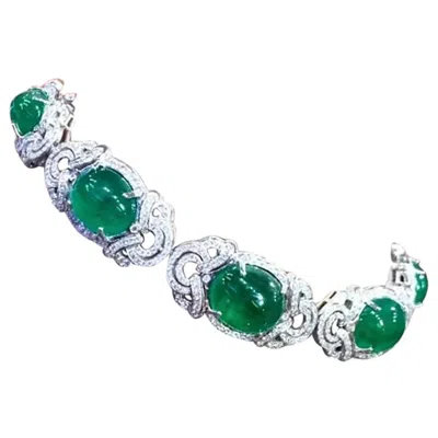 Pre-owned Nika Fine Jewels Art Deco Design 18k Gold Choker With 70.00 Ct Emeralds & Diamonds In Multi