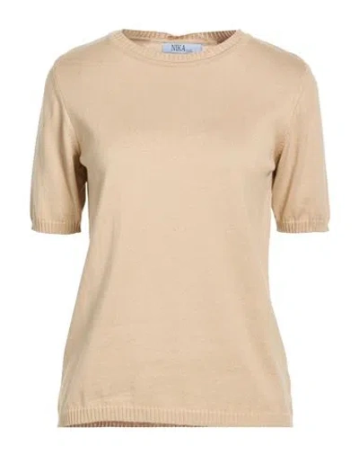 Nika Studio Verona Woman Sweater Beige Size M Cotton, Acrylic In Sand