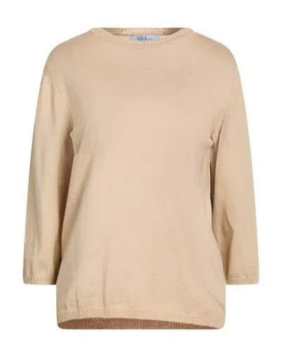 Nika Studio Verona Woman Sweater Beige Size Xl Cotton, Acrylic In Sand