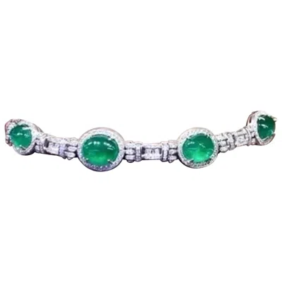 Pre-owned Nikabell Designer Art Deco Design 18k Gold Choker With 48ct Zambian Emeralds And 5ct Diamonds In Multi