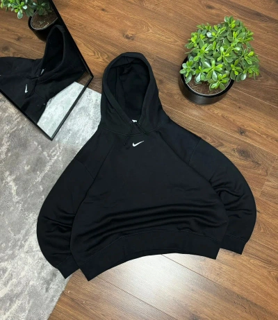 Pre-owned Nike 00s  Center Swoosh Oversize Hoodie Drill In Black
