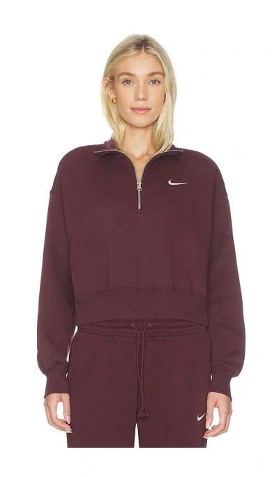 Nike 1/2 Zip Cropped Sweatshirt In Burgundy