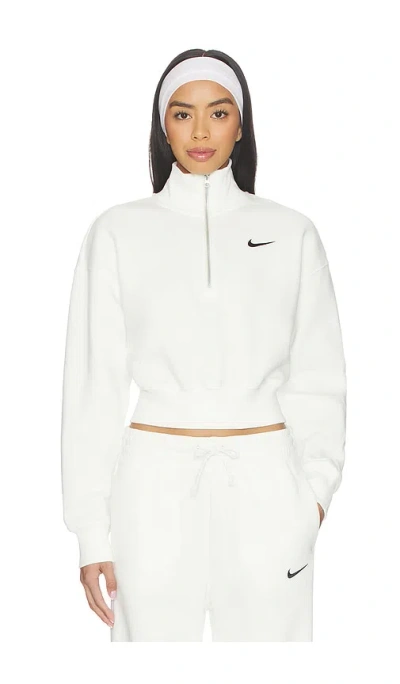 Nike 1/2 Zip Cropped Sweatshirt In White