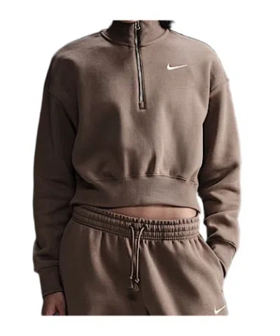 Nike Phoenix Cropped Half-zipped Sweatshirt In Black