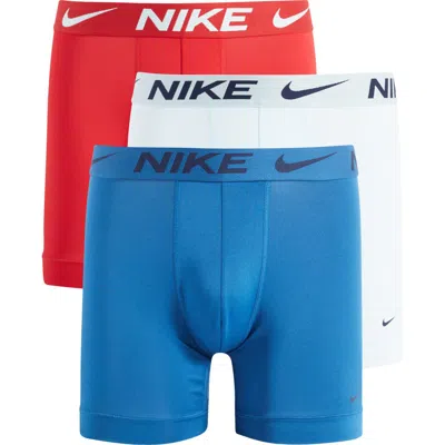 Nike 3-pack Dri-fit Essential Micro Boxer Briefs In Glacier Blue/ Blue/ Gym Red