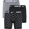 Nike 3-pack Dri-fit Essential Micro Boxer Briefs In  Logo Print/grey/black