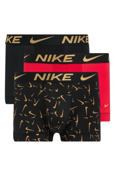 Nike 3-pack Dri-fit Essential Micro Trunks In Gold Swoosh Print