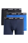 Nike 3-pack Dri-fit Essential Stretch Cotton Trunks In Obsidian/game Royal/black