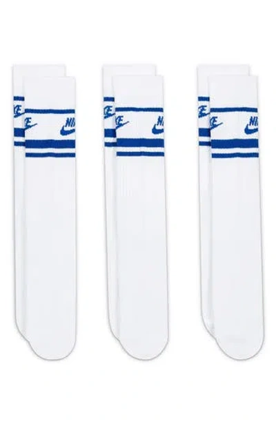 Nike 3-pack Dri-fit Everyday Essentials Crew Socks In White/game Royal/game Royal