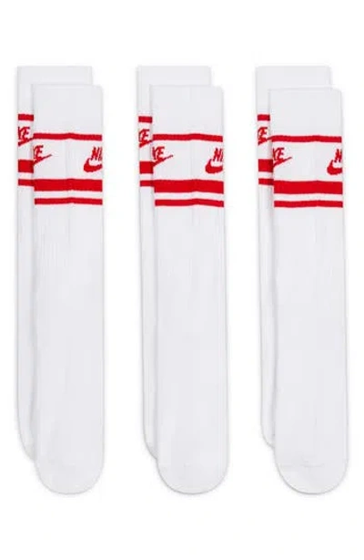 Nike 3-pack Dri-fit Everyday Essentials Crew Socks In White/university Red