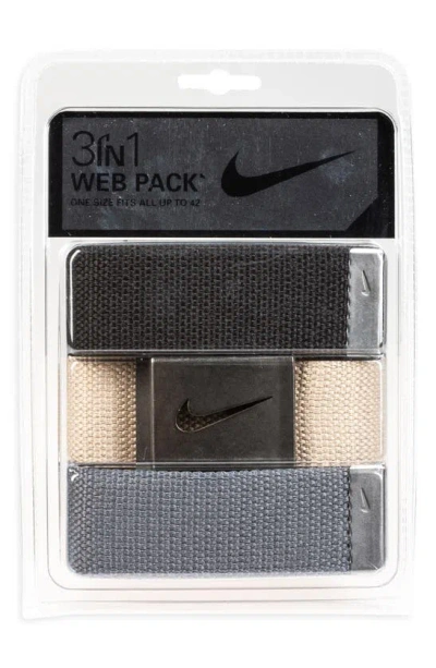 Nike 3-pack Web Belts In Black/ Khaki