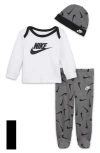 Nike 3-piece Swoosh Long Sleeve Top, Footed Pants & Cap Set In Stealth