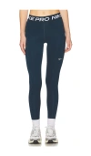 Nike Pro Mid Rise Leggings In Obsidian/white