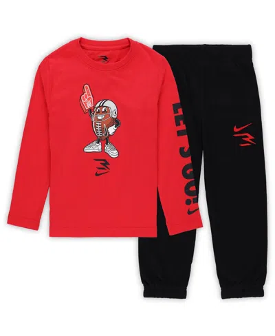 Nike 3brand By Russell Wilson Kids' Preschool 2-piece Red/black Let's Go Ballers Long Sleeve T-shirt And Sweatpants Set In Red,black