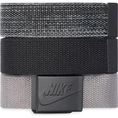 Nike 3-pack Webbed Belts In Black/ Grey/ Black