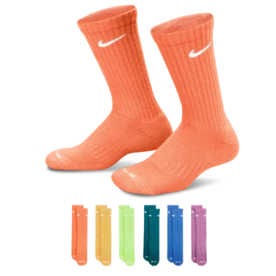 Nike Kids' 6 Pack Cushioned Crew Socks In Orange Frost/white/topaz Gold