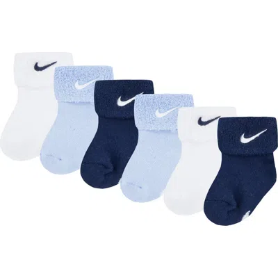Nike Kids'  6-pack Cuffed Terry Bootie Socks In Blue