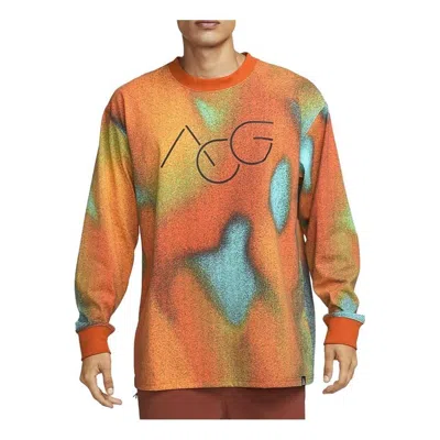 Nike Acg Allover Print Long Sleeve T-shirt 'orange' In Brown