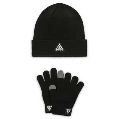 Nike Acg Big Kids' Core Peak 2-piece Beanie Set In Black