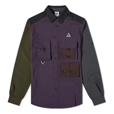 Nike Acg Cargo Multiple Pockets Colorblock Long Sleeves Shirt Purple