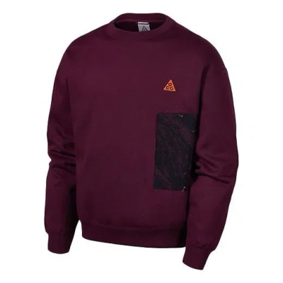 Nike Acg Crew Splicing Sports Round Neck Pullover In Burgundy