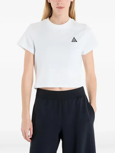 Nike Acg Logo-print Cropped T-shirt In White