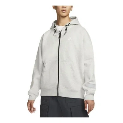 Nike Acg Solid Color Zipper Hooded Long Sleeves Jacket White In Gray