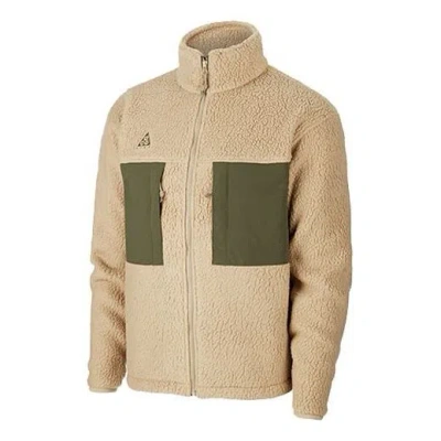Nike Acg Sports Stay Warm Contrasting Colors Pocket Stand Collar Fleece Jacket Yellowbrown In Brown