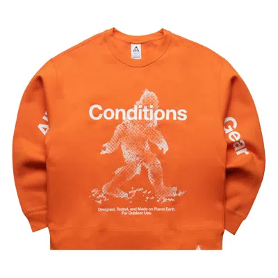 Pre-owned Nike Acg Tuff Fleece Therma-fit Pullover Crew-neck Sweatshirt 'safety Orange' | Men's Size Xl