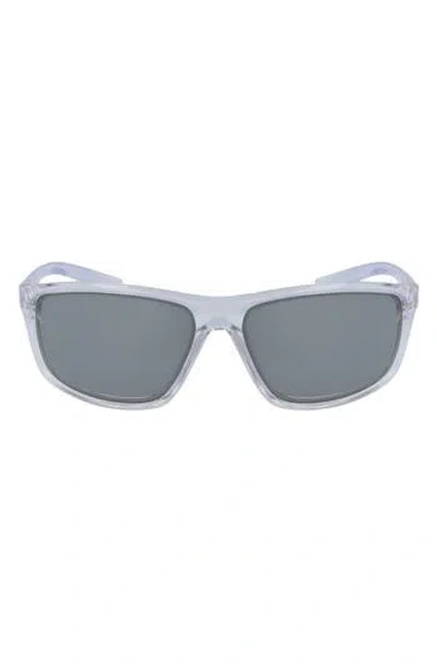 Nike Adrenaline 66mm Rectangular Sunglasses In Crystal Clear/grey/silver