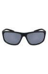 Nike Adrenaline 66mm Rectangular Sunglasses In Matte Black/silver Mirror