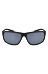Nike Adrenaline 66mm Rectangular Sunglasses In Matte Black/silver Mirror
