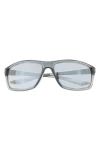 Nike Adrenaline 66mm Rectangular Sunglasses In Matte Wolf Grey/blue Mirror