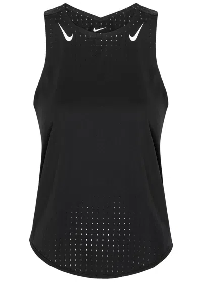 Nike Aeroswift Dri-fit Adv Perforated Jersey Running Vest In Black