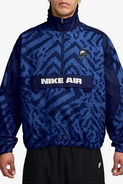 NIKE AIR ALLOVER PRINT QUARTER ZIP JACKET IN GAME ROYAL, MEN'S AT URBAN OUTFITTERS