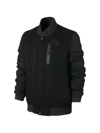Nike Air Destroyer Letterman Championship Bomber Jacket In Black
