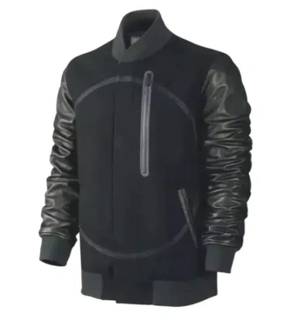 Pre-owned Nike Air Destroyer Og Leather Bomber Wool Flight Jacket Wool 857499 010 Sz 3xl In Black