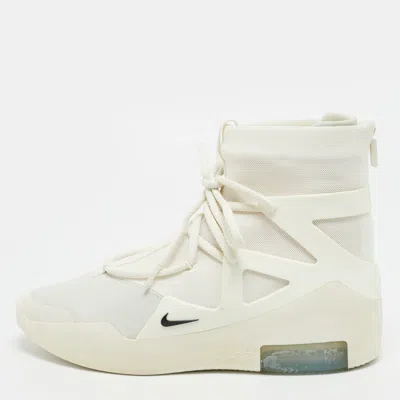 Pre-owned Nike Air Fear Of God 1 Size 42.5 Cream/grey Canvas And Nubuck Leather High Top Sneakers In White