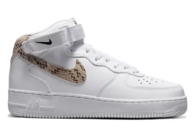 Pre-owned Nike Air Force 1 '07 Mid Snake Swoosh (women's) Sneakers In White/black/sanddrift In Multi