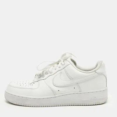 Pre-owned Nike Air Force 1 07 Size 42.5 White Leather Low Top Sneakers