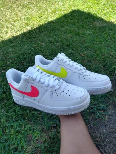 Pre-owned Nike Air Force 1 '07 Triple White Neon Pink Yellow/girl Gs Multi Size Af1
